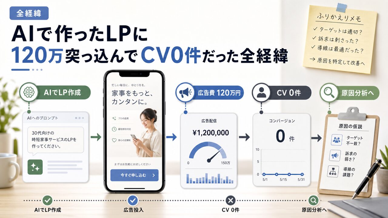 AIで作ったLPに120万突っ込んでCV0件だった全経緯の図解
