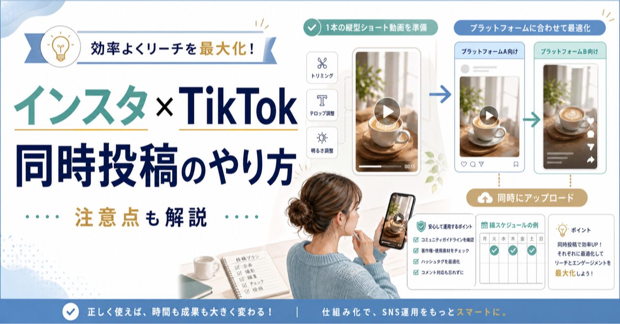 インスタとTikTok同時投稿のやり方を整理したアイキャッチ