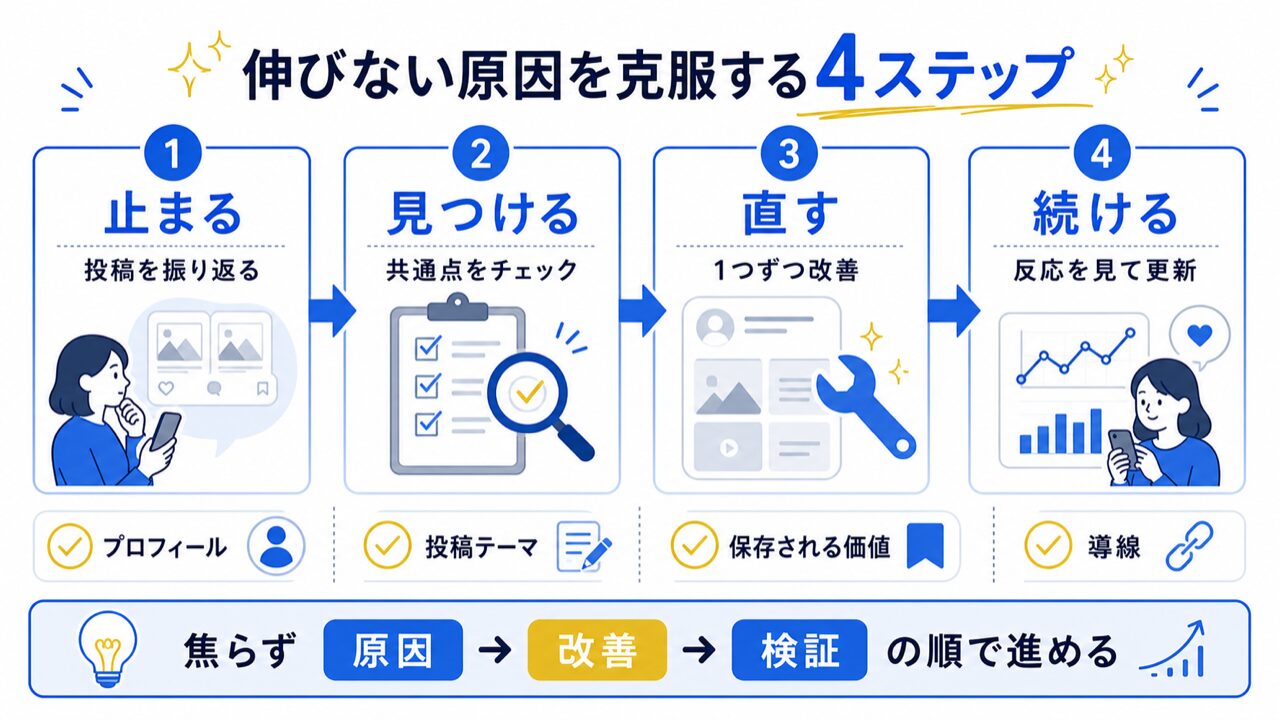 インスタでSNS運用の実務実績運用が教える改善法の要点を整理した図解