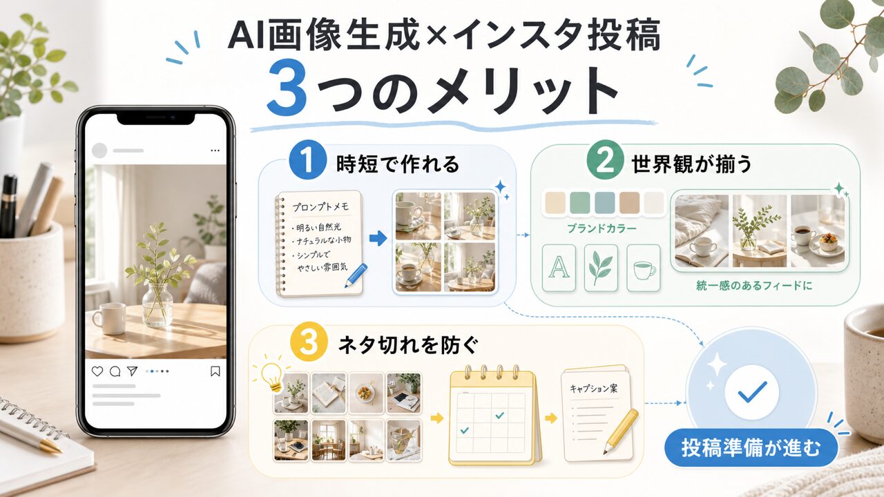 AI画像生成をインスタ投稿に使う3つのメリットの図解