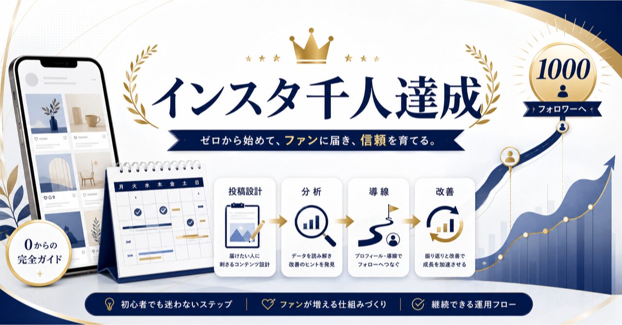 Instagram（インスタグラム）完全初心者が0から1,000フォロワーの増やし方をプロのコンサルが徹底解説【保存版】のアイキャッチ