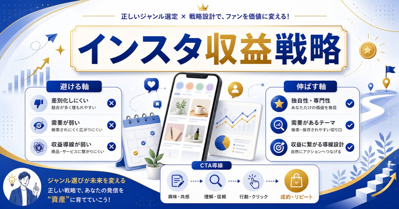 【2026年最新版】Instagram(インスタグラム)で稼げないジャンルとは?アフィリエイト稼げるおすすめジャンルをプロが徹底解説のアイキャッチ